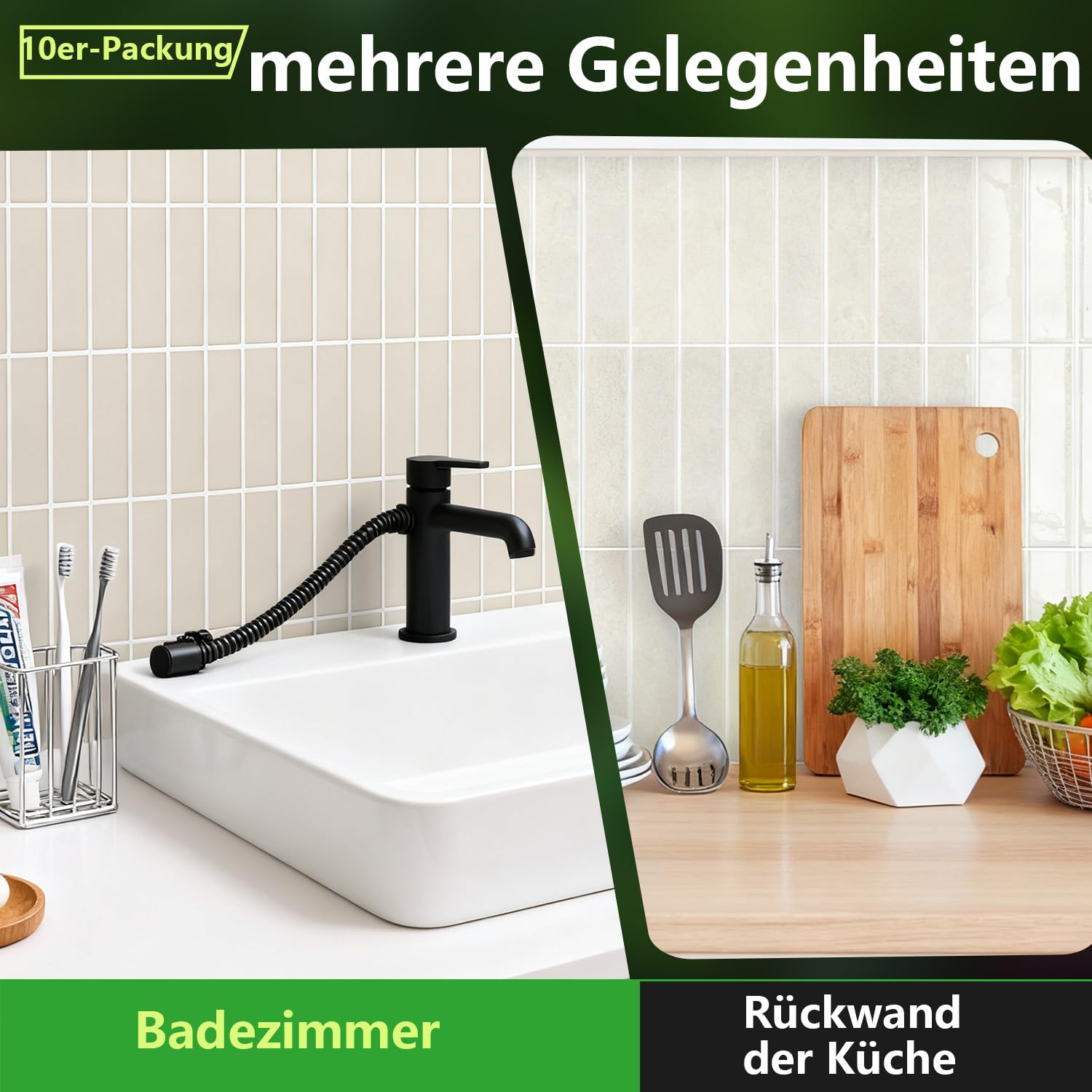 10 Stück 3D Klebefliesen Küche, Wasserdicht Klebefliesen Bad, Schmutzabweisend Selbstklebende Fliesen, 30x30cm Fliesenaufkleber Küche, Verdickt Peel and Stick Tiles für Küchen Badezimmer