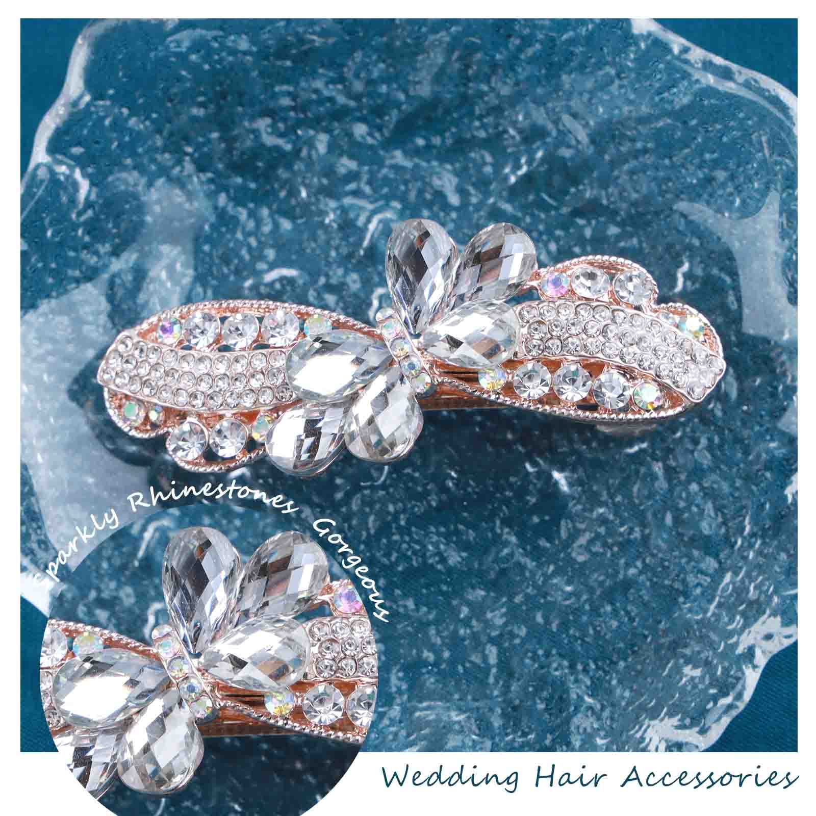 TseenYi Cristallo Fiore Butterflry Barrette Oro Strass Gemma Capelli Fermaglio Bling Sposa Butterflry Francese Barrette Cristallo Matrimonio Copricapo Per Donne E Ragazze (con Cristallo Viola