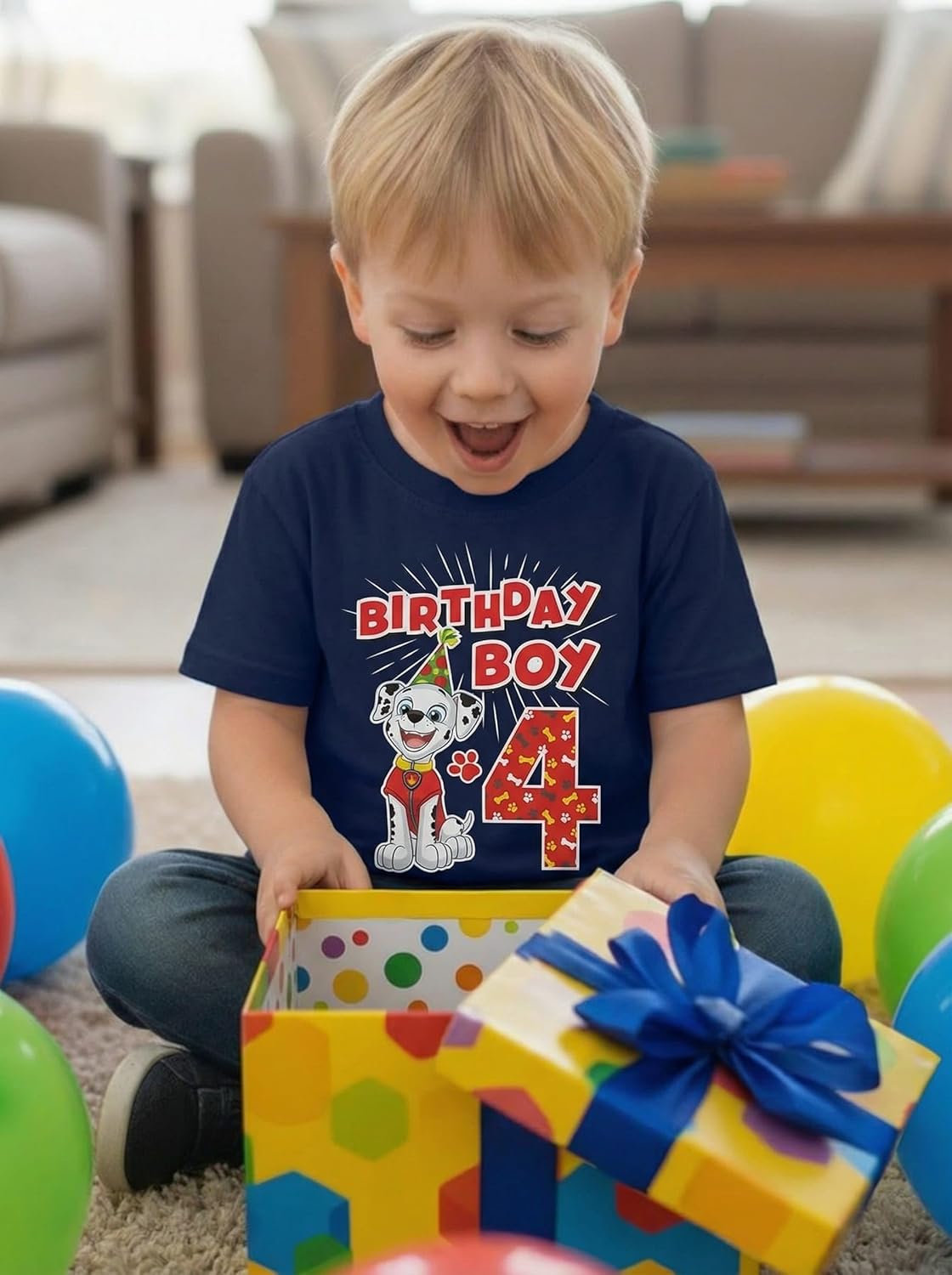 Marshall Fire Pup 4th Birthday Shirt for Boys - Paw Patrol Toddler T-Shirt - Fun Gift for 4 Year Old's Party