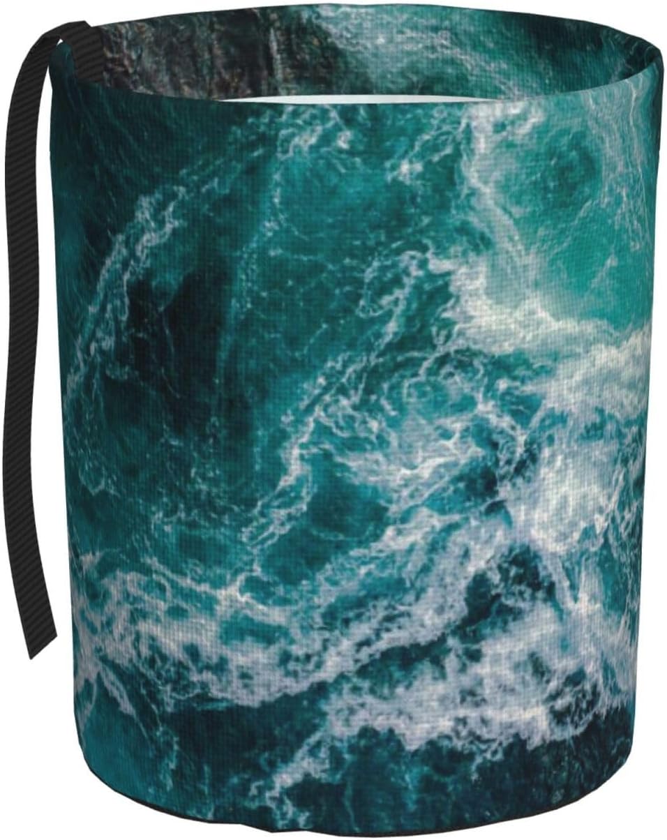 Waves of Water of The River and The Sea Meet Each 3-Liter Car Trash Can, Foldable Car Trash Bin | Suitable for Car Storage, Picnicking, and Camping