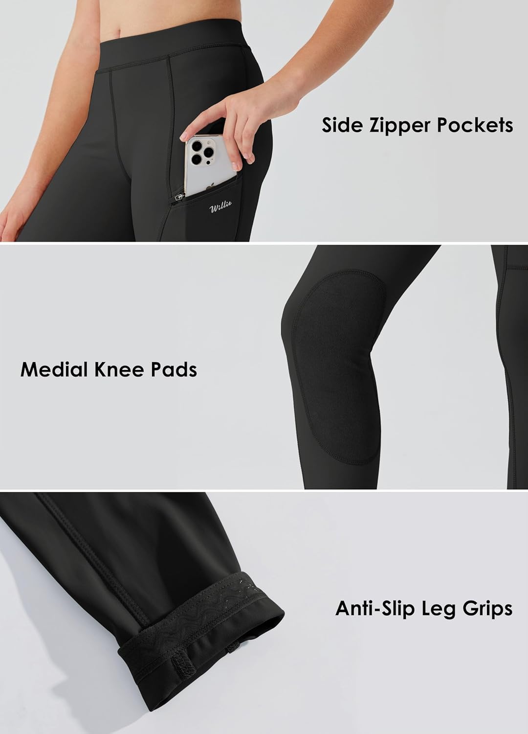 Willit Girls Horse Riding Pants Tights Kids Equestrian Breeches Knee-Patch Youth Schooling Tights Zipper Pockets - Image 5