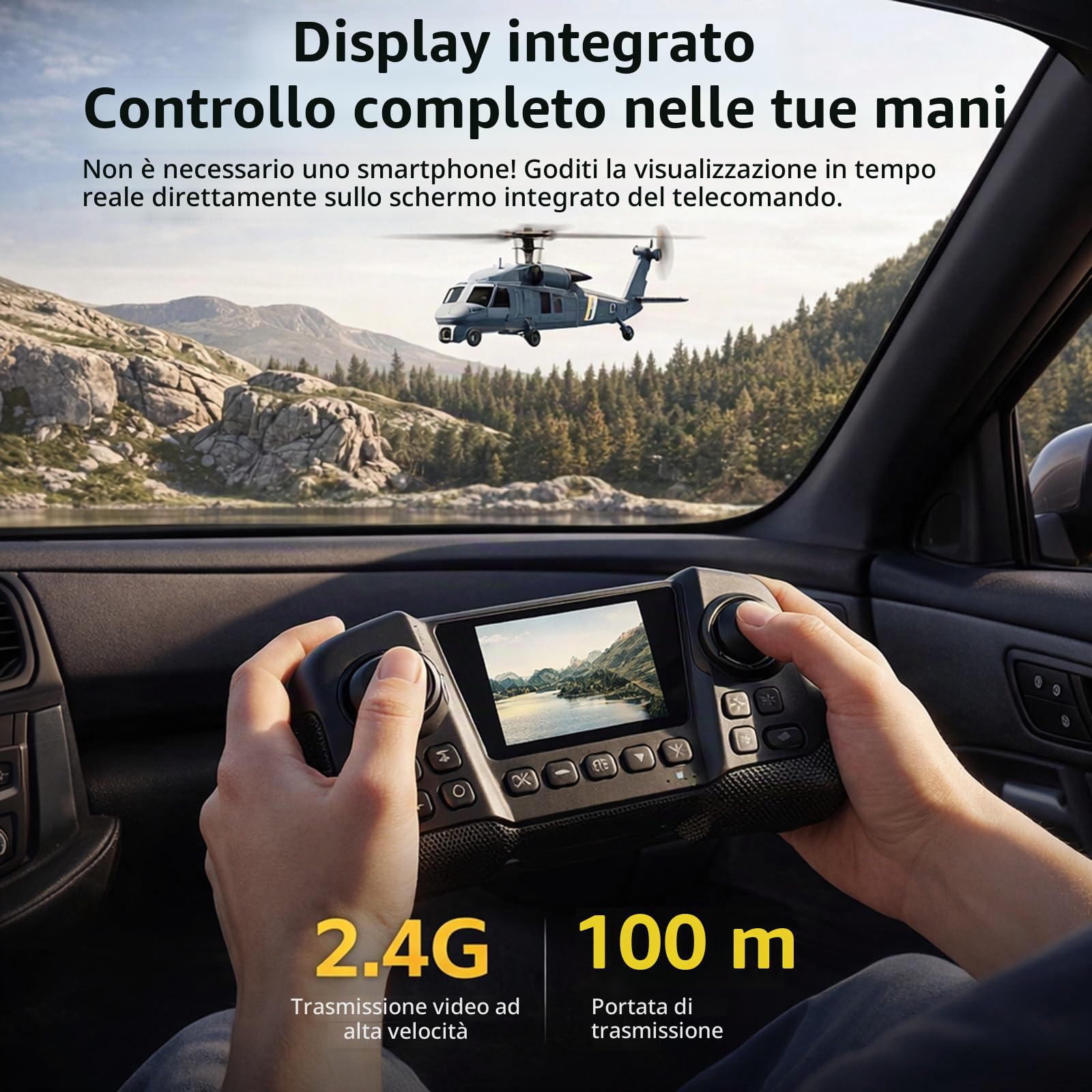 Elicottero RC Black Hawk Brushless 4CH elicottero radiocomandato intelligente con display HD integrato e GPS a flusso ottico per adulti 2 batterie