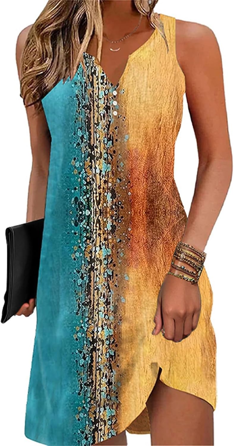 Boho floral button down dress for summer vacation wear.