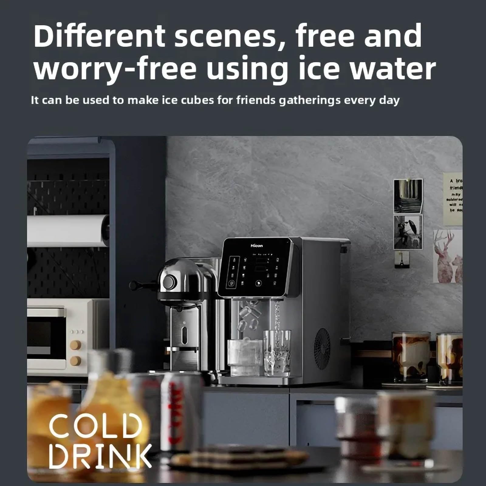 Máquina for hacer hielo en encimera con dispensador de agua fría y caliente, bandeja de hielo cerrada de 9 cubitos, calentamiento instantáneo de 2100 W, modos de té de 45 °C y 85 °C