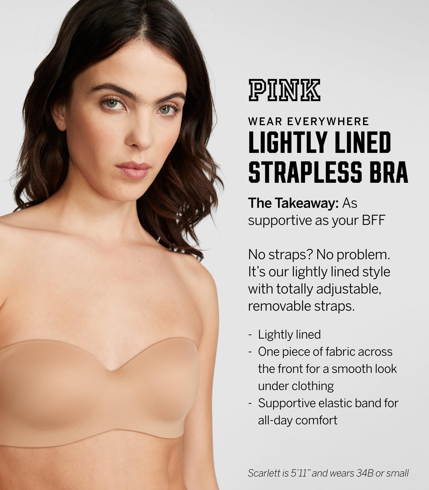 Victoria's Secret Brasier sin tirantes con forro ligero para mujer, color rosa (32A-38DDD)