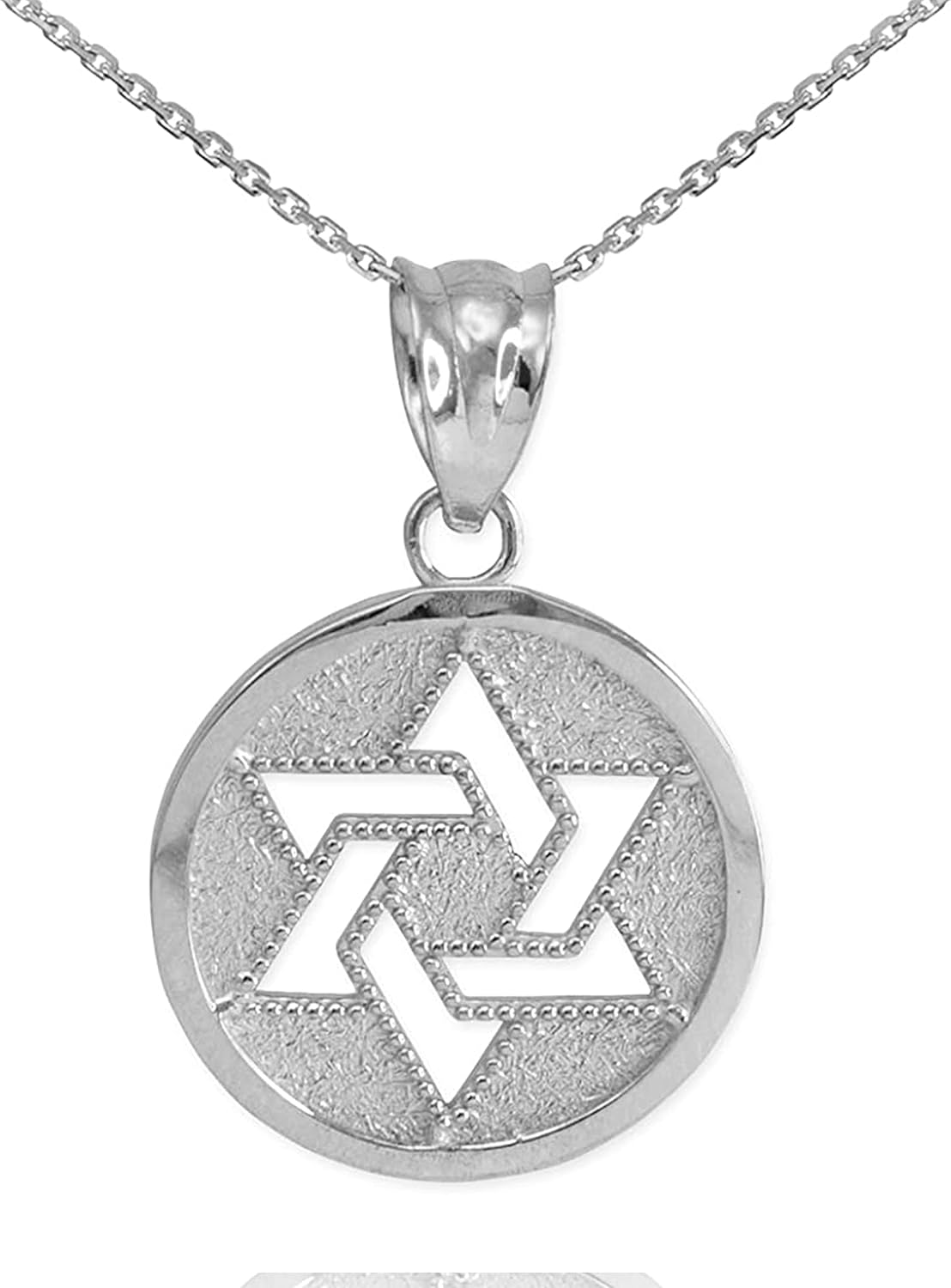 .925 Sterling Silver Jewish Six Pointed Star of David Magen Judaica Hexagram Round Medal Pendant Necklace - Choice of Pendant Only or Chain Length