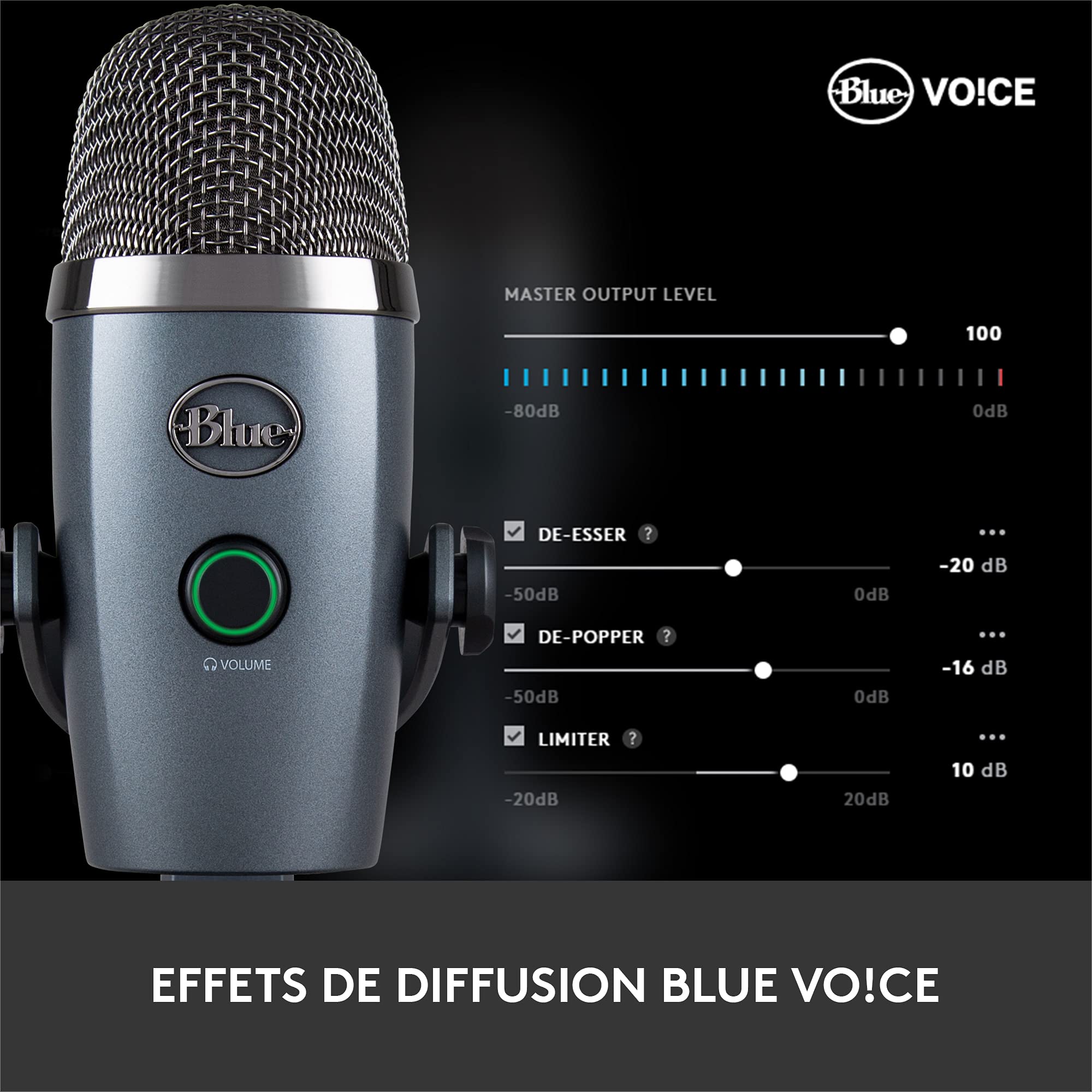Blue Microphones Yeti Nano, Micro USB pour Enregistrer, Streaming, Gaming, Podcast, Micro Gaming Condensateur avec Effets Blue VO!CE, Micro PC & Mac, Cardioïde & Omni, Monitoring sans latence - Gris