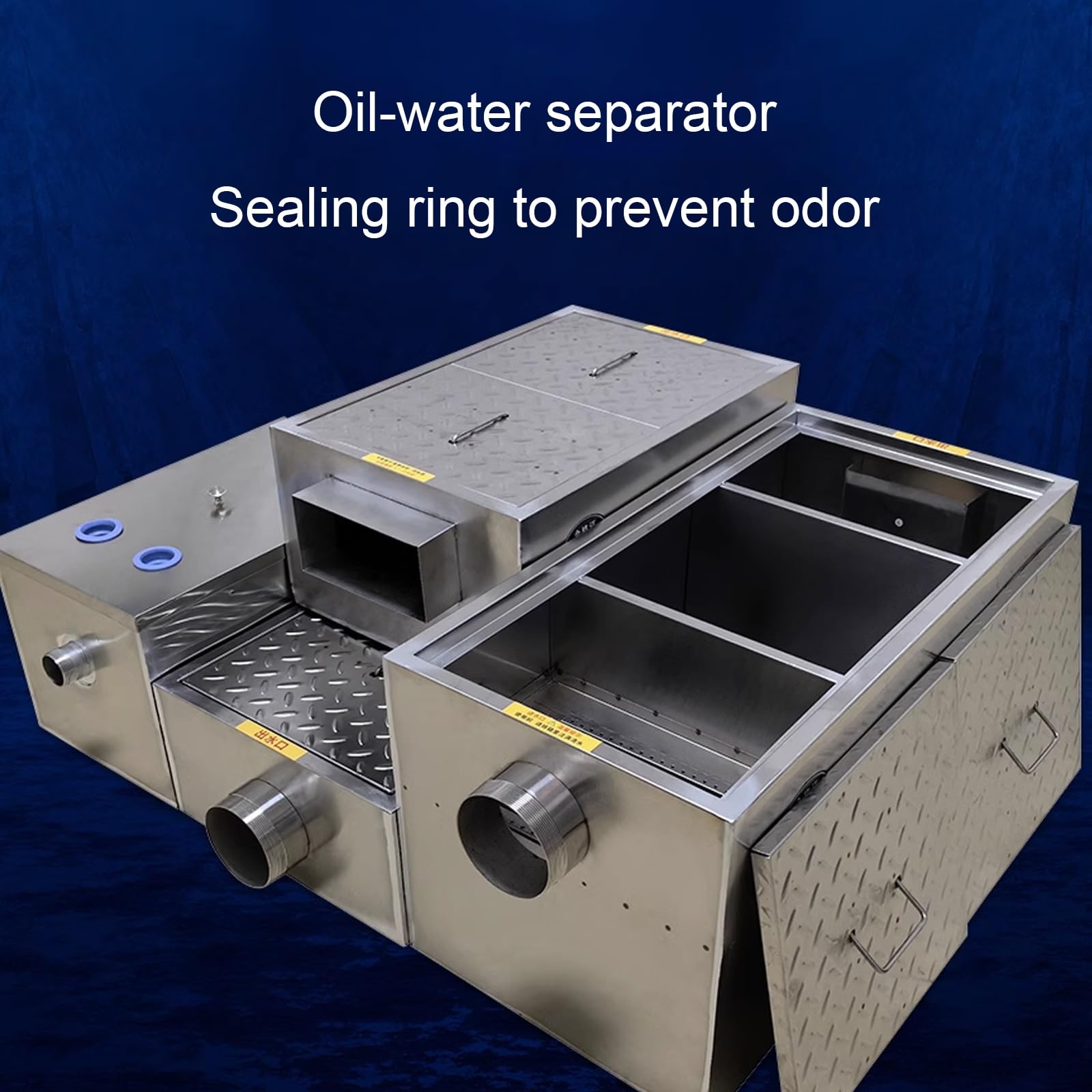 Separatore di Grasso Commerciale per Acque Reflue in Acciaio Inox Separatore di Grasso per Trincea Interrata Separatore di Olio Acqua con Cestello Filtrante Rimovibile(60 * 30 * 20cm)