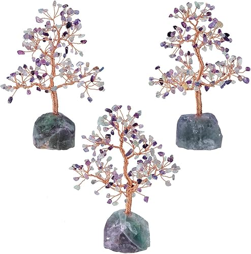 Miniatura 4 de rockcloud Árbol de dinero de cristales naturales, árbol de Feng Shui con base de cristal de fluorita, decoración para riqueza y suerte, fluorita, 7