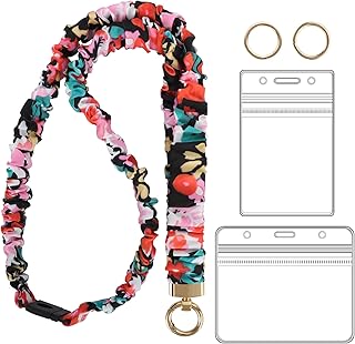 Breakaway Scrunchie Lanyard with Id Holder, Stretchy Teacher Lanyards for Id Badges Keys, Colorful