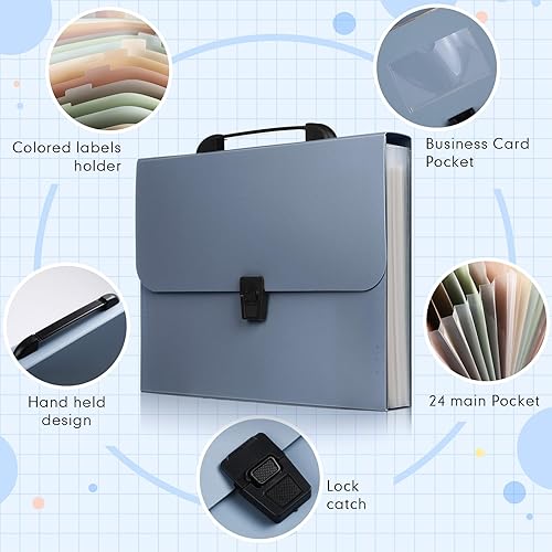Miniatura 3 de Cholemy 4 carpetas de archivos expansibles de 24 bolsillos con mango duradero, tamaño carta A4, organizador de archivos portátil, organizador de