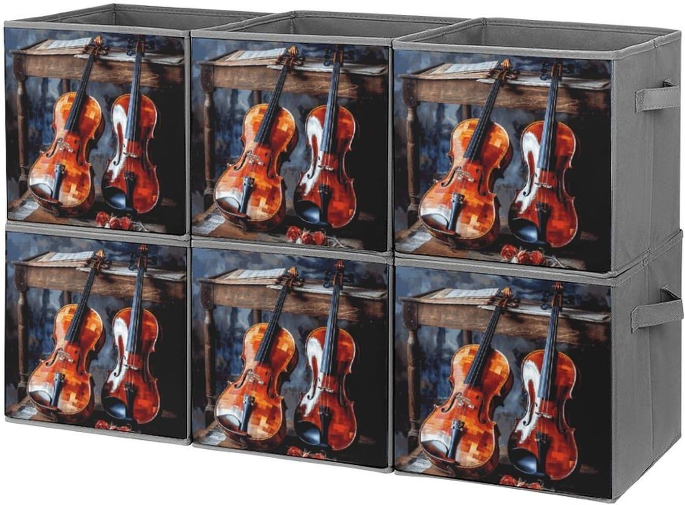 Violin And Cello Storage Cubes Set of 6 Storage Bins with Handles Collapsible Storage Basket Fabric Storage Box for Shelves Large Closet Shelf Organizer for Organization 11 Inch