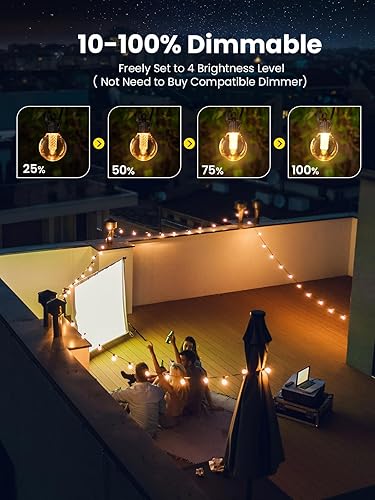 Miniatura 4 de Tira de luces para exteriores para patio con control remoto, globo LED regulable de 50 pies, blanco cálido, impermeable, luces colgantes exteriores