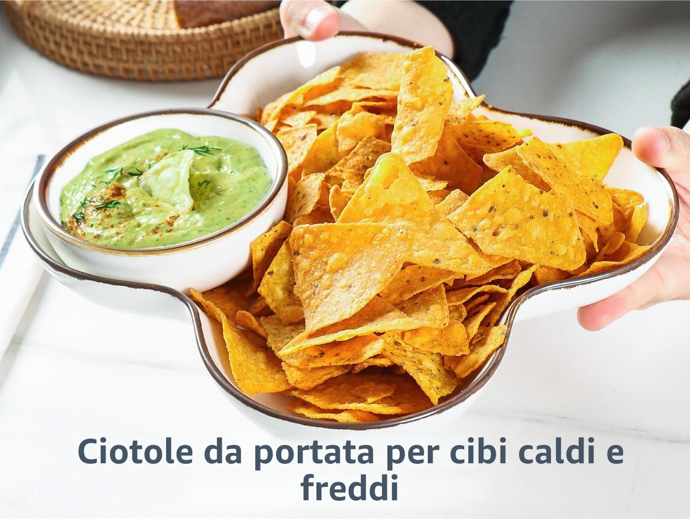 ONEMORE Snack in Porcellana da Servire Set, Vassoio per antipasti con 4 ciotole estraibili, per salse, snack, antipasti e dessert