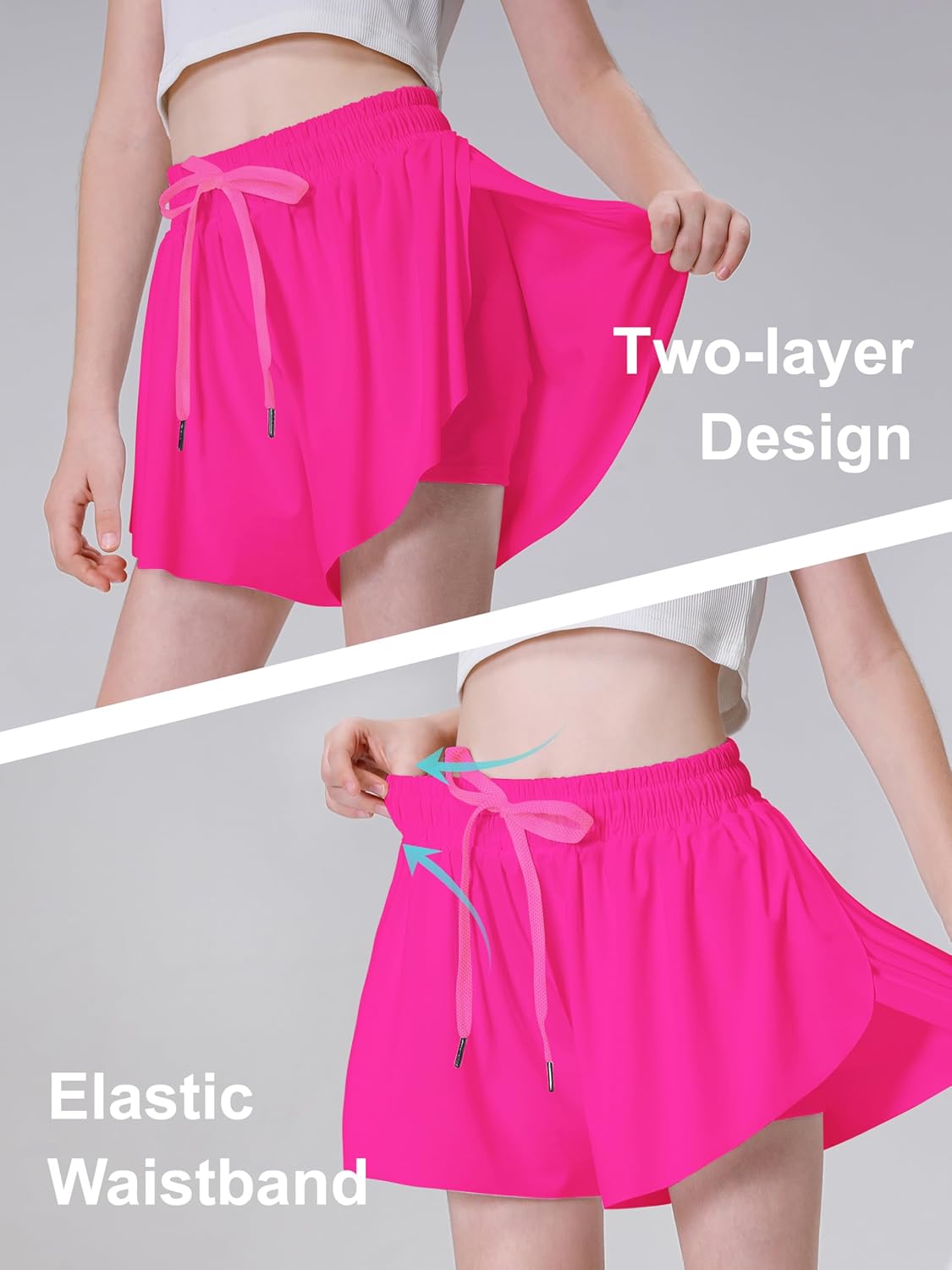 DIPUG Girls Butterfly Shorts with Pocket 2-in-1 Flowy Athletic Skots for Tennis Running Dance 5-16 - Image 4