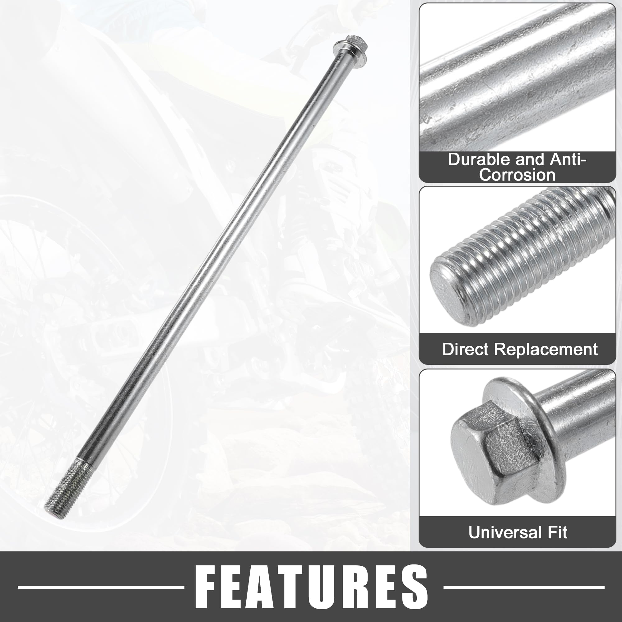 A ABSOPRO Asse anteriore posteriore con boccola e bullone a vite M12 320mm per moto da cross, scooter, ATV, asse ruota in lega d'acciaio tonalità argento