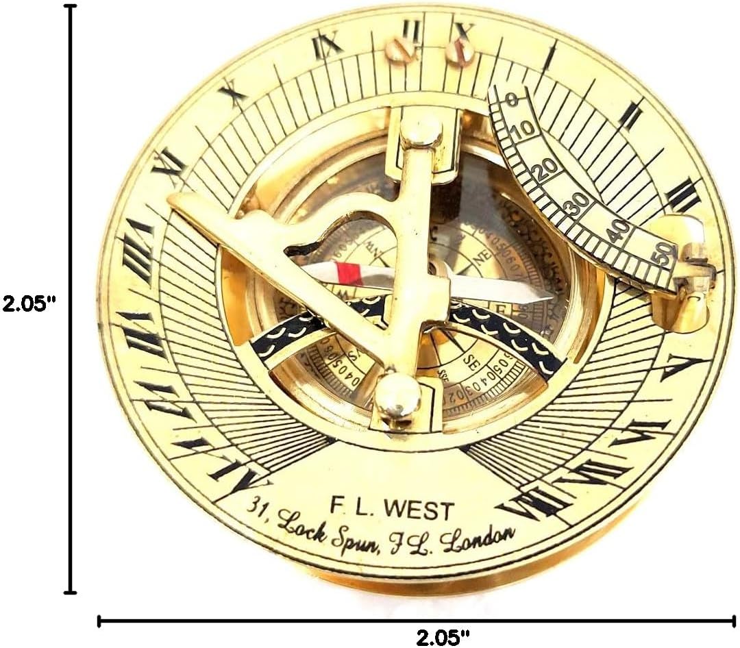 Golden Polish Sundial Compass Solid Brass Vintage Nautical Retro Steampunk Polished Sundial Size 2.05 inch