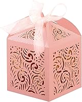 Vista 5 de COTOPHER 100Pcs Laser Cut Favor Boxes, 2x2x2.75in Small Gift Boxes for Presents, Party Wedding Favors Boxes with Ribbon, Mini Candy Boxes for Event