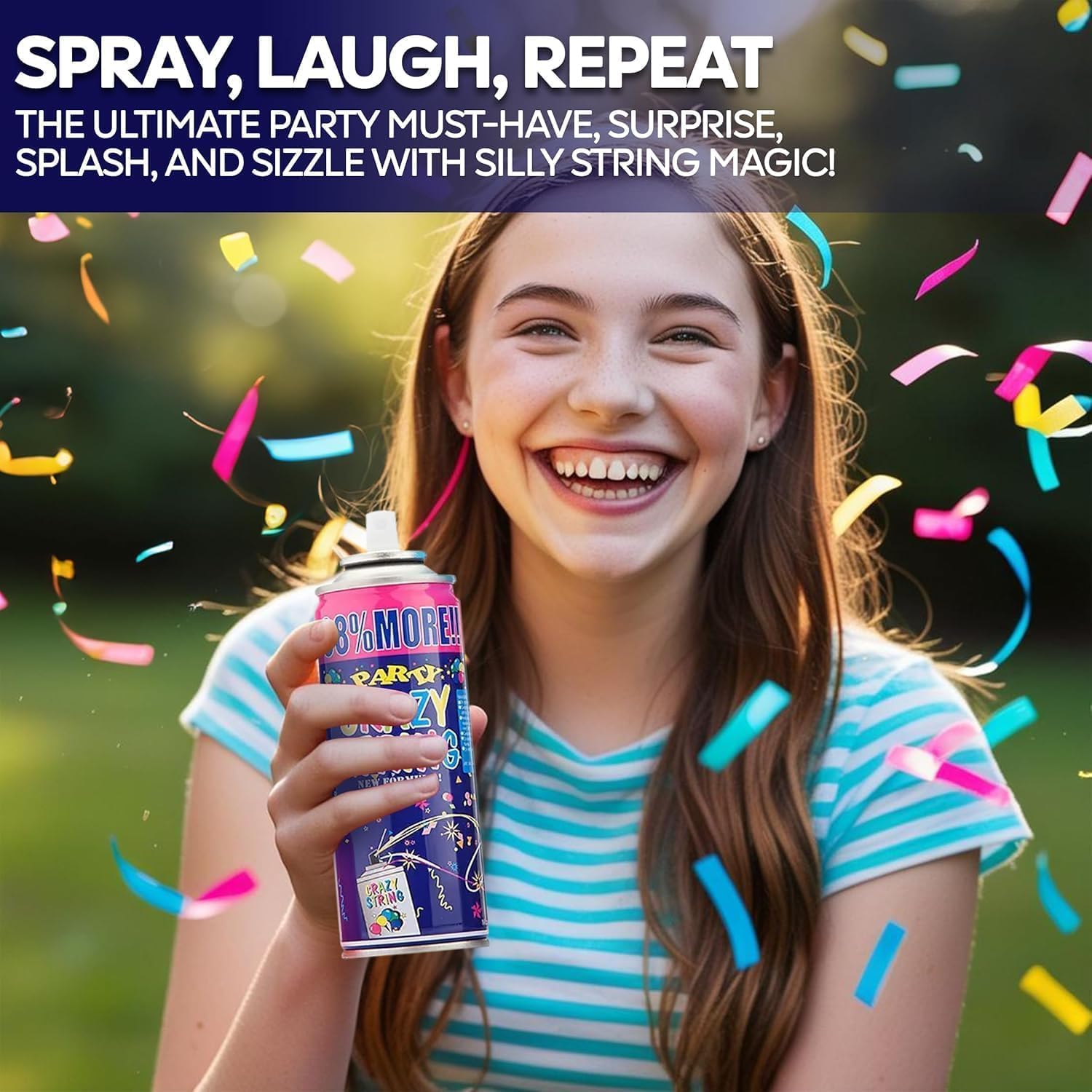 12 Pack Party String Spray (3 oz Each) – Streamer Spray in a Can, Full Color Set with 2 of Each Color, Party Supplies for Kids’ Parties, Birthdays, and Celebrations