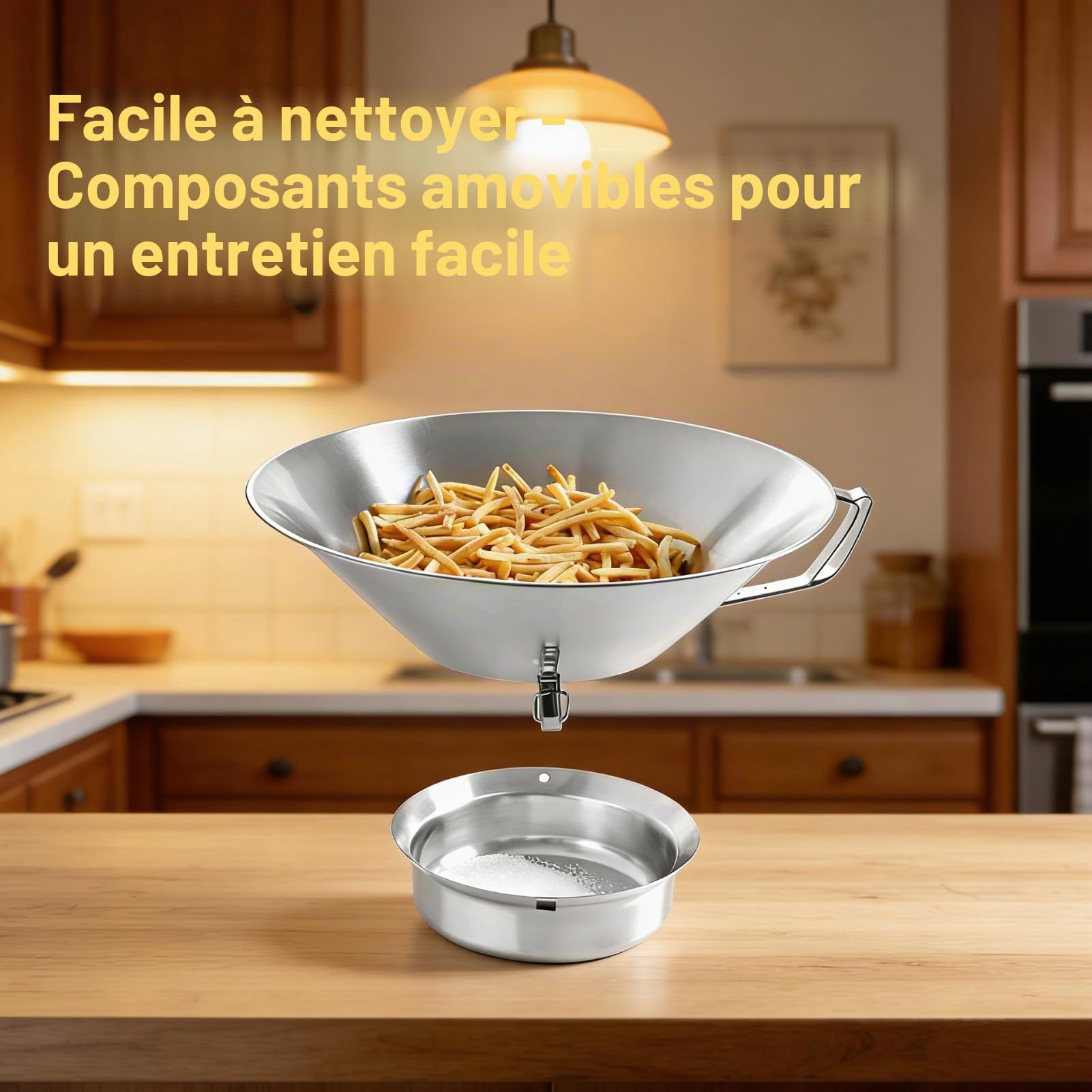 Passoire à huile pour frites en acier inoxydable 304 – Entonnoir à graisse avec bol d’égouttage et récipient de récupération d’huile – Accessoire de cuisine domestique et commerciale