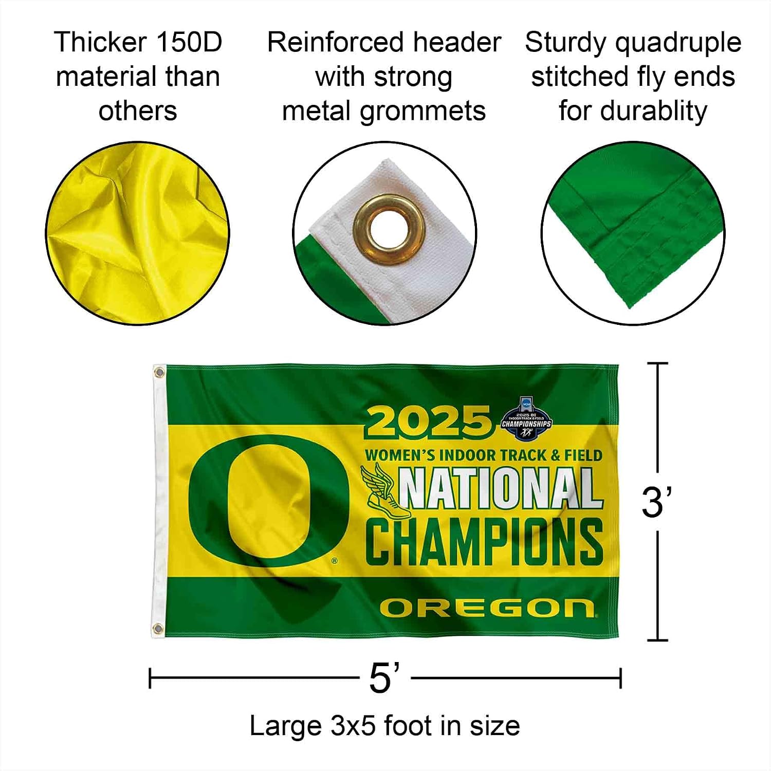 College Flags & Banners Co. Oregon 2025 Women's Track and Field Champions 3x5 Grommet Flag