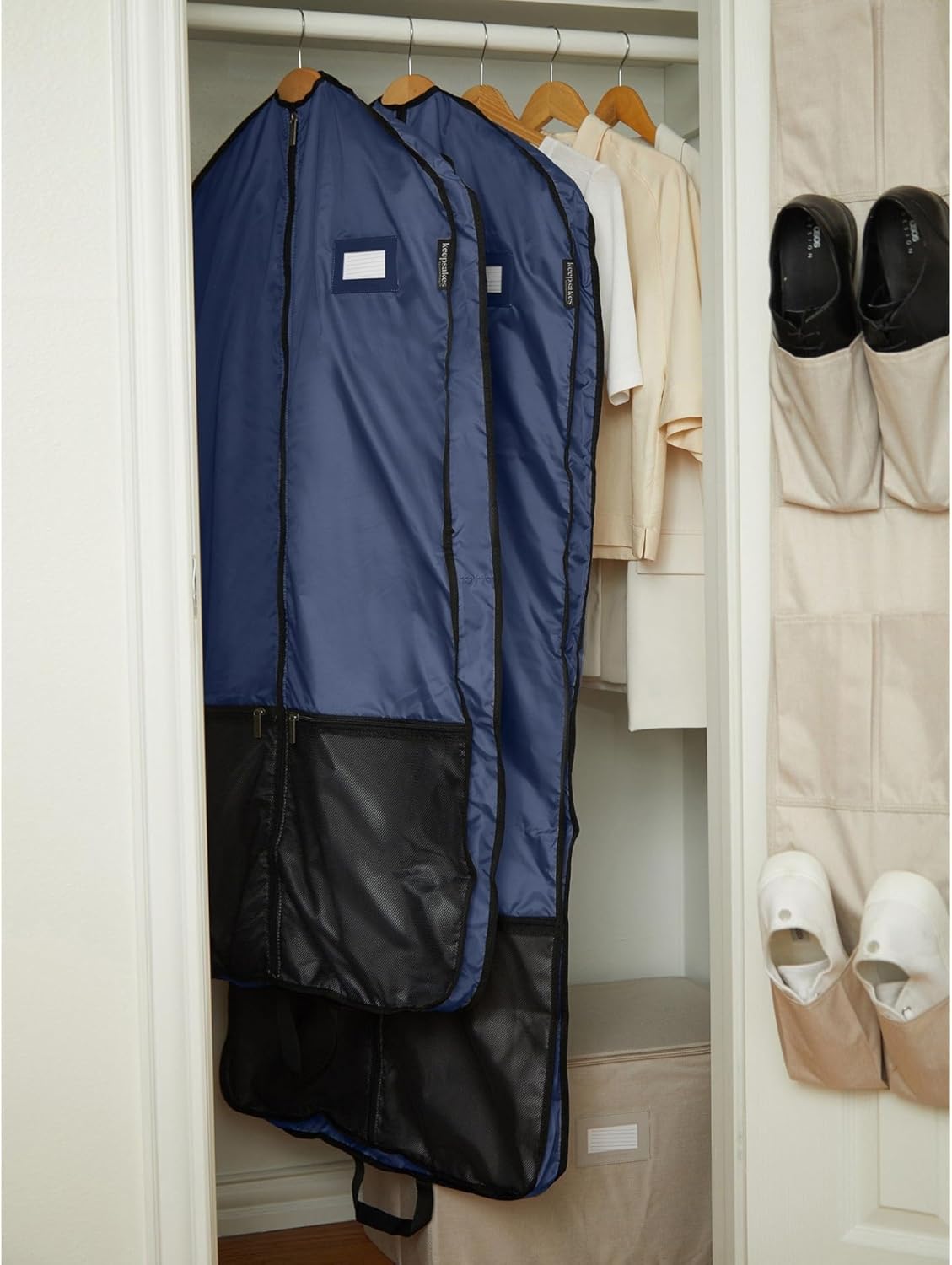 Covermates Deluxe Garment Bag Set for Closet Storage & Travel – Heavy Duty Hanging Suit & Dress Bags with ID Window, Accessory Pockets & Carrying Handles – Premium Wardrobe Protection, Blue