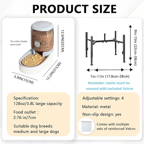 Miniatura 5 de Combinación de cuencos elevados para perros, alimentador por gravedad de 135 onzas y dispensador de agua, marco de acero con alturaancho ajustable,