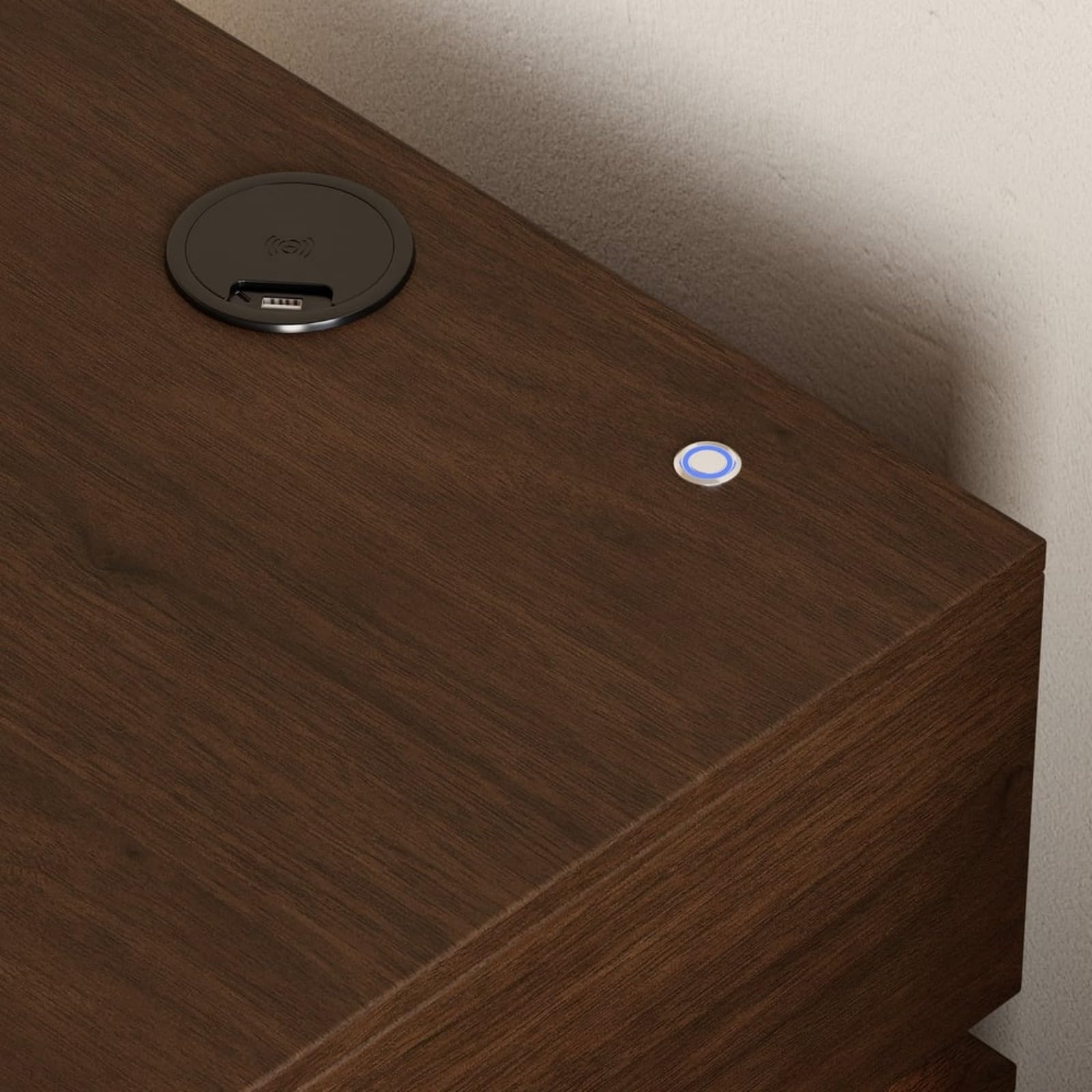 Homary Comodino intelligente LED bianco a 2 cassetti – comodino con ricarica wireless e illuminazione regolabile, design moderno per camera da letto adulto (noce, 3 cassetti)