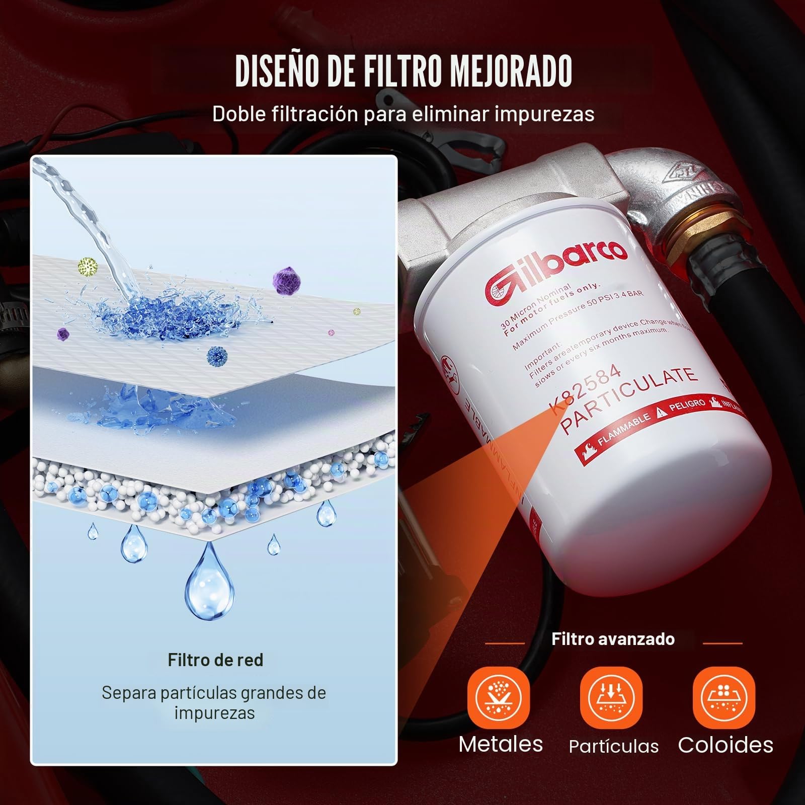 VEVOR Depósito Portátil de Gasolina Diesel 182 L Tanque de Repostaje de Combustible Bomba de Transferencia de 12 V 40 L/min Manguera de 4 m Boquilla de Repostaje Automático para Vehículos, Rojo
