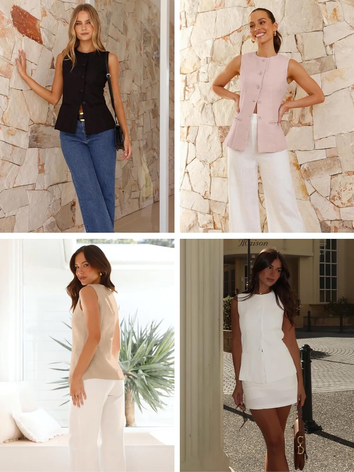 Tankaneo Womens Tweed Sleeveless Vest Crew Neck Button Down Fitted Blazer Vest Tops Work Casual Waistcoat - Image 7