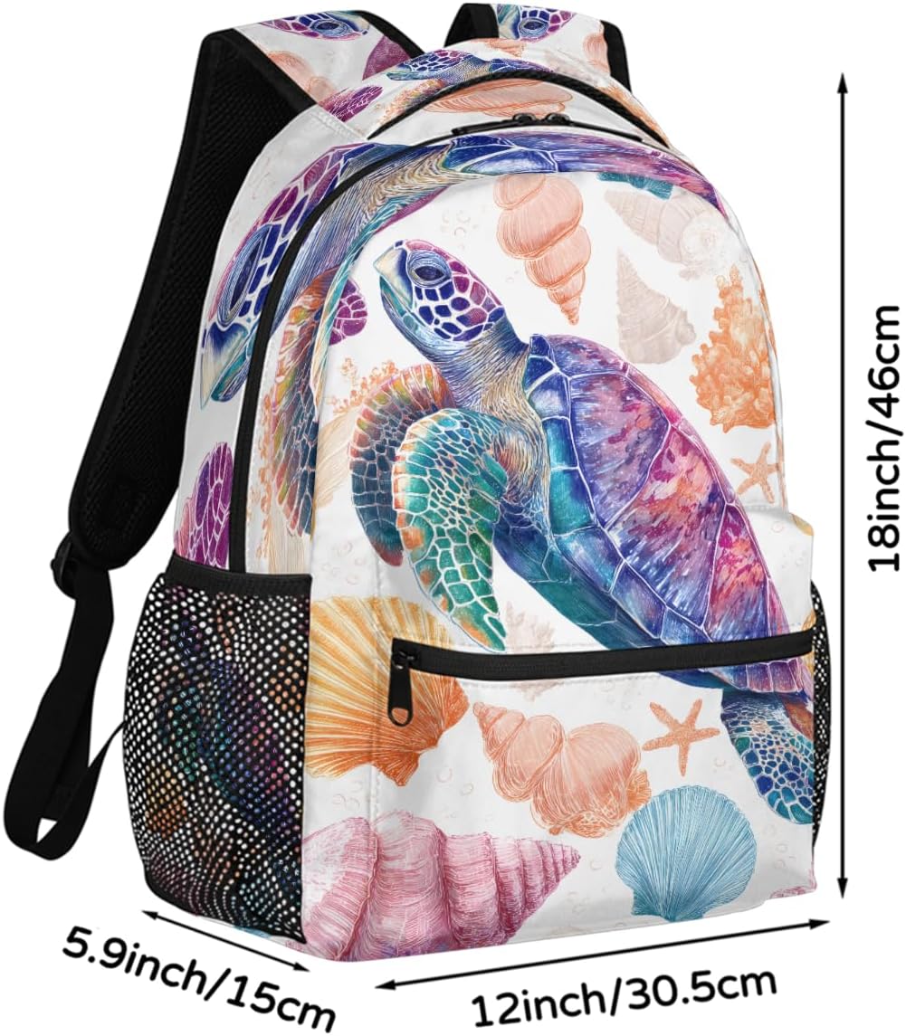 Kids Backpack for Girls Boys Watercolor Turtle Seashells Ocean Lightweight School Backpack for Kids Girls Boys Bookbags Elementary Toddler School Bags 14 inch Laptop Backpacks Casual Daypack,A-9