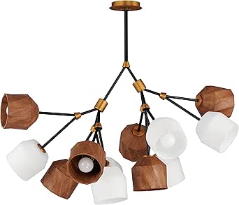 Maxim Lighting 28278DBZAB I Akimbo Collection 40 Inch Twelve Light LED Pendant I Dark Bronze and Antique Brass Finish I Modern Contemporary Light Fixture I Adjustable Height I