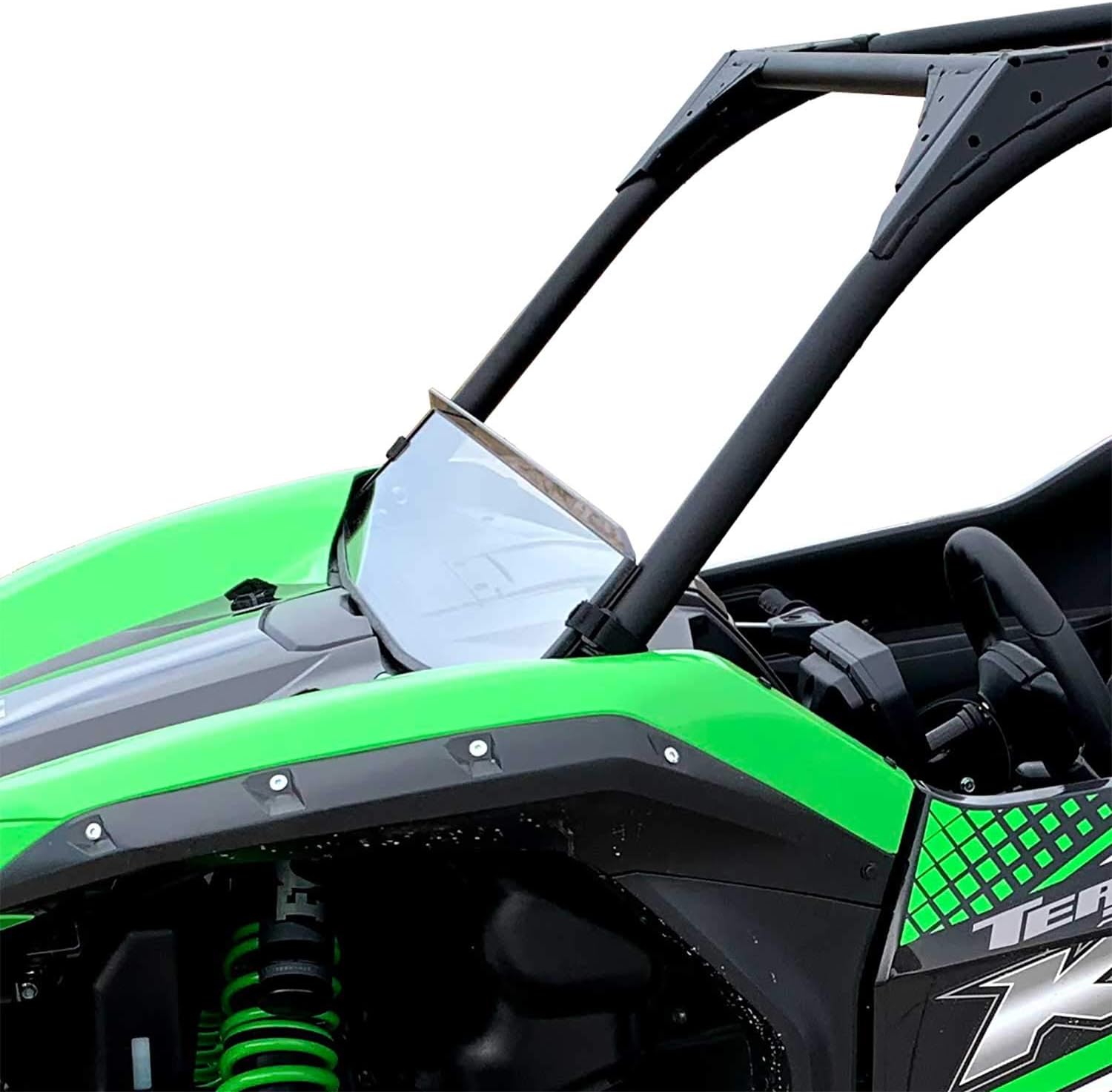 Kawasaki Teryx KRX Half Windshield | SCRATCH RESISTANT | Shorter Height - 9 1/2" Tall | On or off in seconds | Premium Lexan MR10 Polycarbonate w/ Hard Coat | Proudly Made in America!