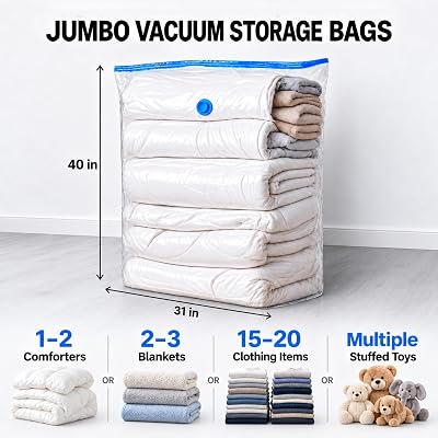 Jumbo Vacuum Storage Bags, 40 x 31 in, 8 Pack XXL Space Saver Bags