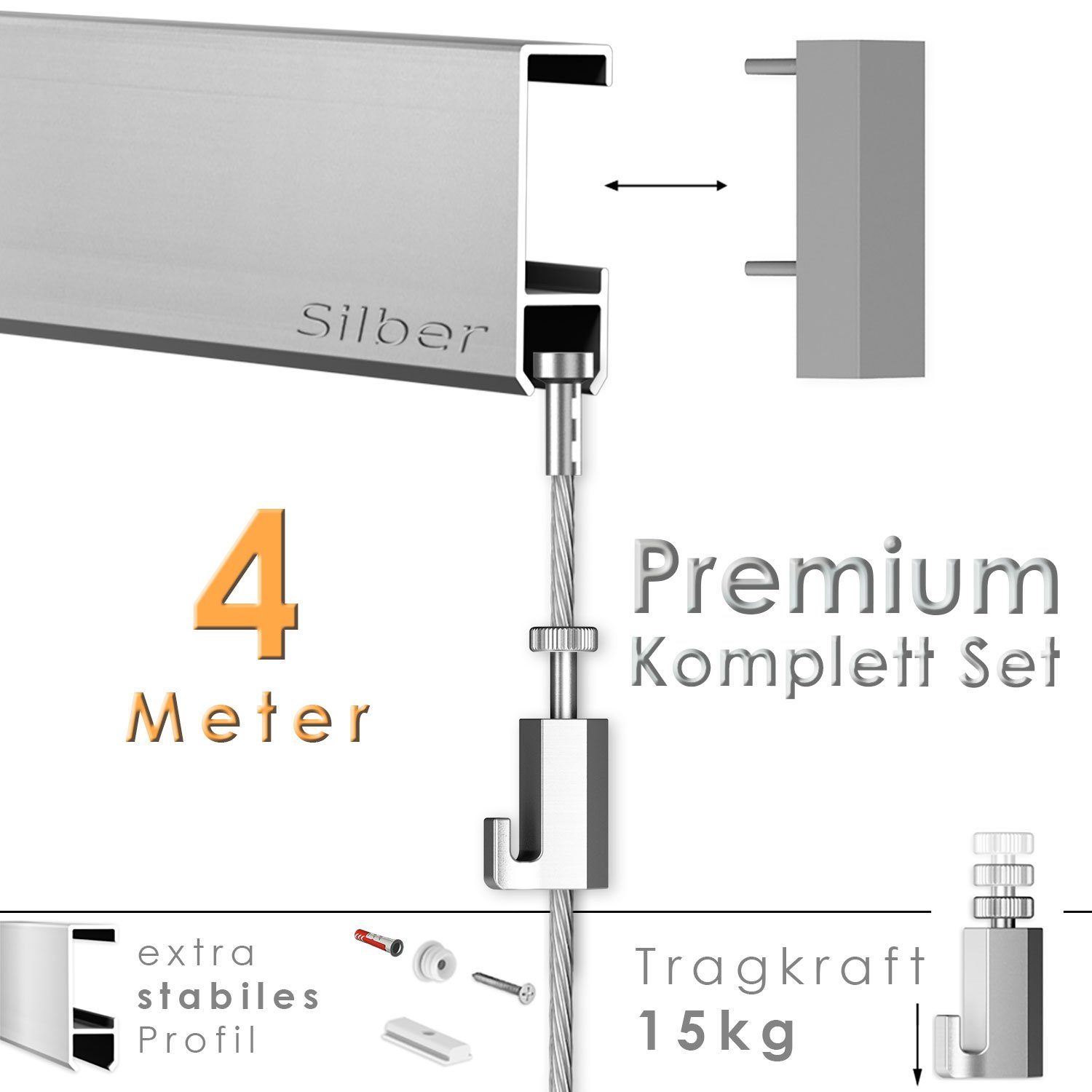 hang-it 4 Meter Premium Bilderschienen Galerieschienen - Komplett Set