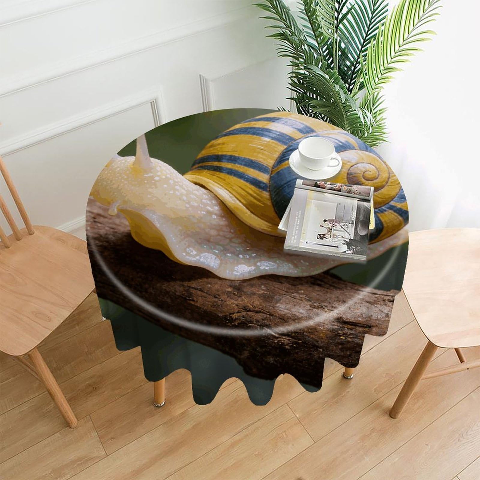 LZQPOEAS Snail Tablecloth Easy to Clean Polyester Round Table Cover Washable Round Table Cloth Wrinkle-Free Circle Decoration Tablecloth for Kitchen and Dining Room 60"