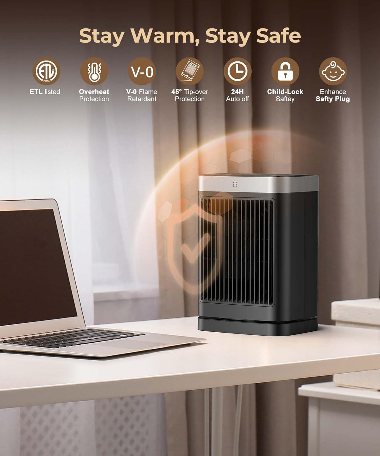 Abolee Space Heaters with Motion Sensor, 1500W Ceramic Heating with Remote, Portable Electric Heaters for Indoor Use with Thermostat, 70° Oscillating, Digital Thermostat, for Bedroom Home Office