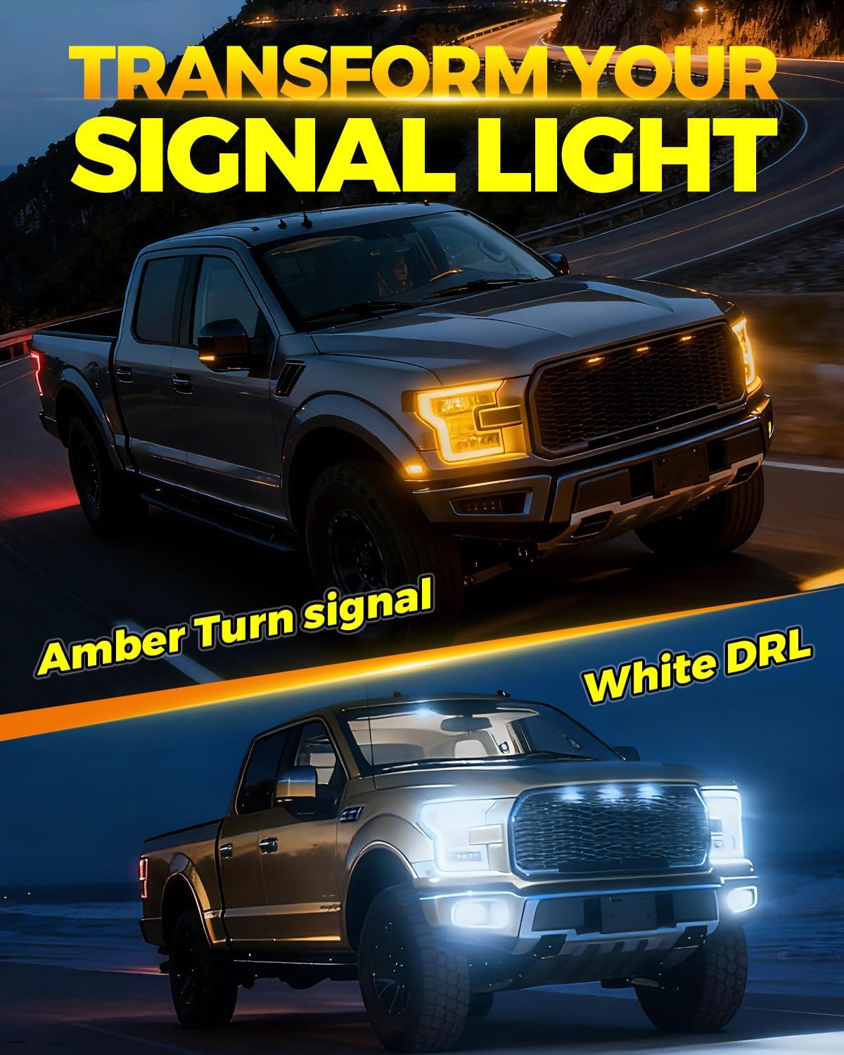 3157 Switchback LED Bulbs Amber Yellow with Built-in Resistor and Turbo Fan, 3156 3057 3457 4157 Anti Hyper Flash Error Free For Turn Signal Blinker,White For Daytime Running Lights, Pack of 2