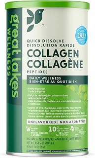 Great Lakes Wellness Collagen Peptides Powder for Skin, Hair, Nail, and Joint Health - Quick Dissolve Hydrolyzed, Non-GMO, Grass-Fed, No Preservatives - Unflavoured 454g