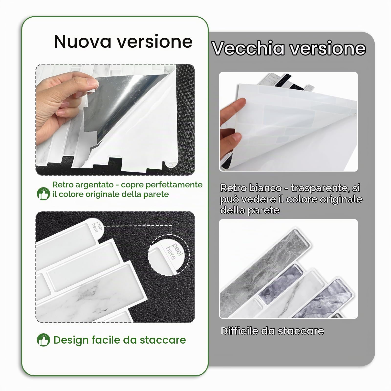 10-Foglie Marmo Piastrelle Adesive 3D Mattonelle Adesive per Muro Cucina Bagno (30.5 x 30.5cm)