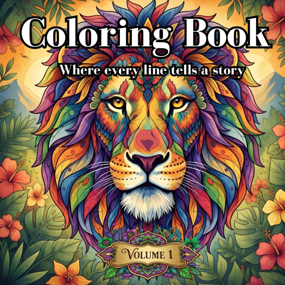 Coloring Book: Artistic Wildlife: A mesmerizing journey through the wild, where majestic creatures meet the delicate beauty of tropical blooms.