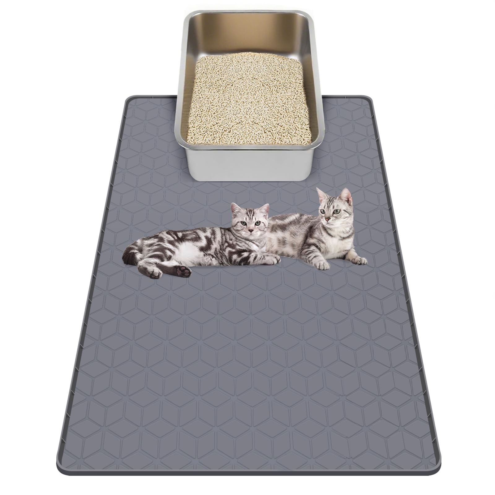 Kalolary Cat Litter Mat - Extra Large Cat Silicone Litter Mat for Scatter Control, Soft on Kitty Paws Waterproof Easy to Clean (Grey, 86x56cm)