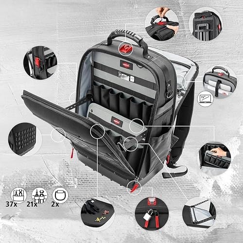 KNIPEX Modular X18 Tool Backpack, Empty, 58 Inserting Options, 18 L Volume, Laptop Pocket, Waterproof Molded Bottom, 530 x 340 x 210 mm, 00 21 50 LE - 6