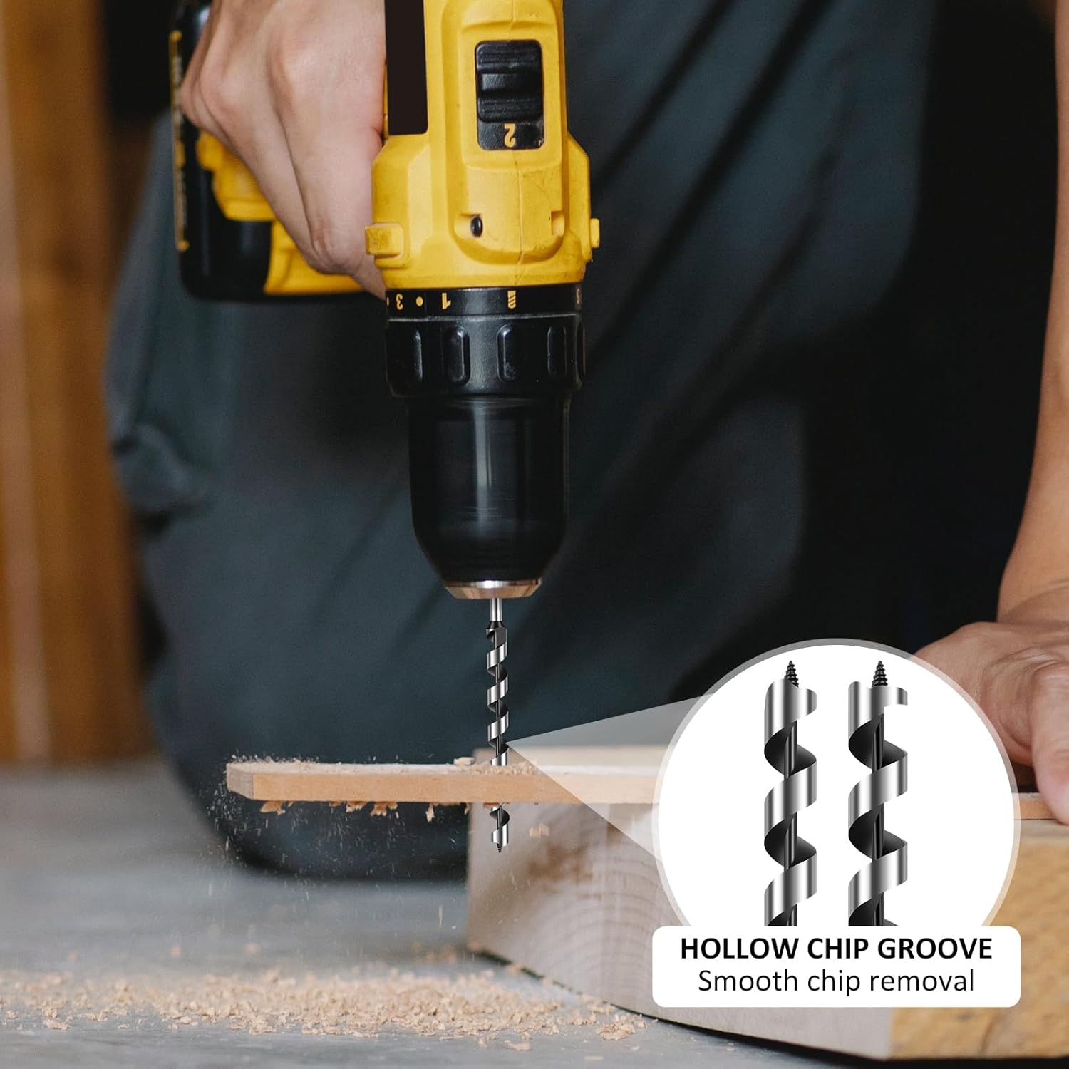 6Pcs 12" Auger Drill Bit Set for Wood, Ship Auger Drill Bit, 1/4", 3/8", 1/2", 5/8", 3/4" and 7/8" Size Hex Shank Long Auger Drill Bit for Soft and Hard Wood,Drywall,Plastic and Composite Materials