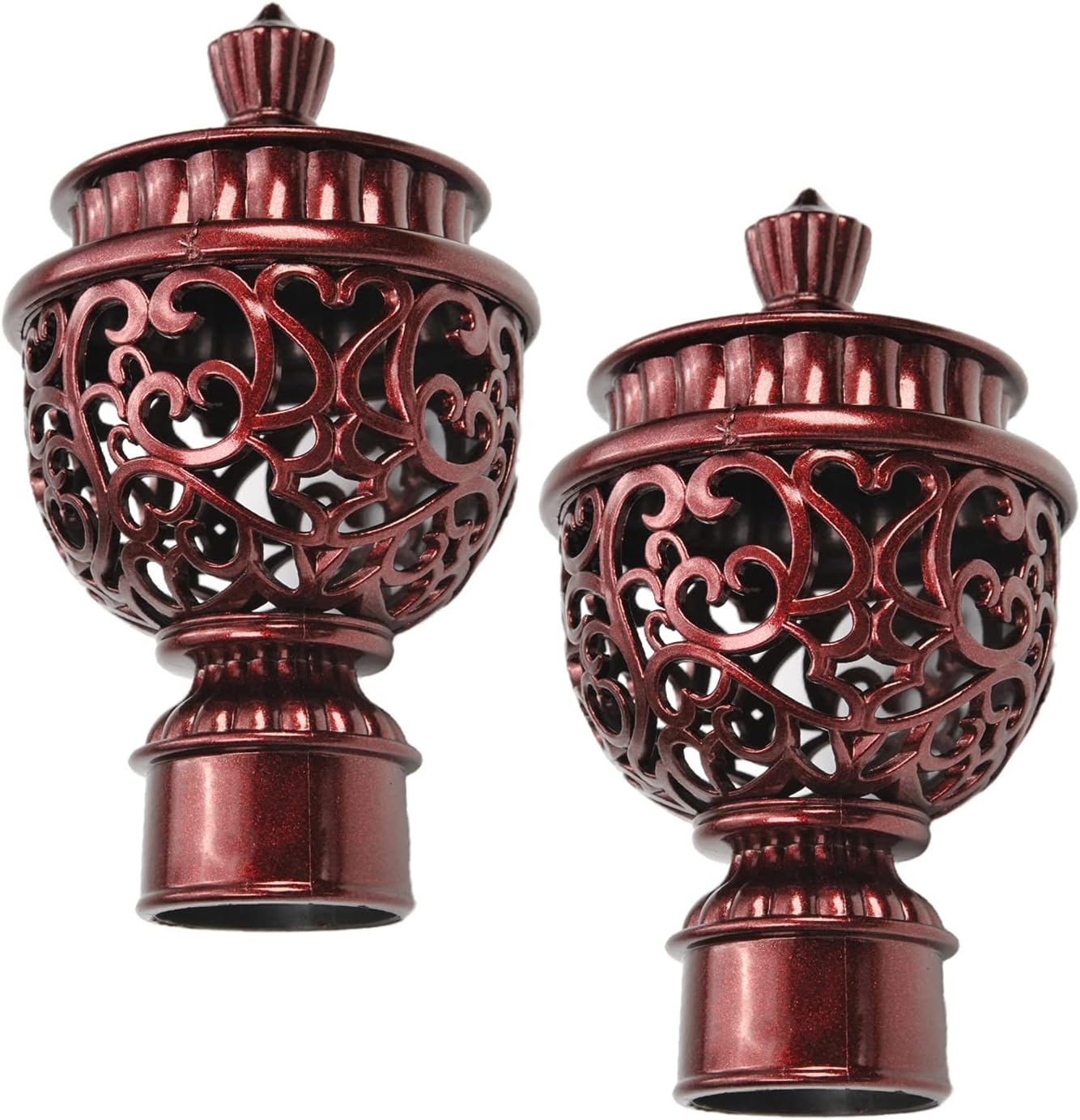 2Pcs Curtain Rod End Retro Drapery Pole Vintage Drape Rod Finals Head Cap Hollow Head Electrophoresis Red Fit for 1 Inch Dia Rod