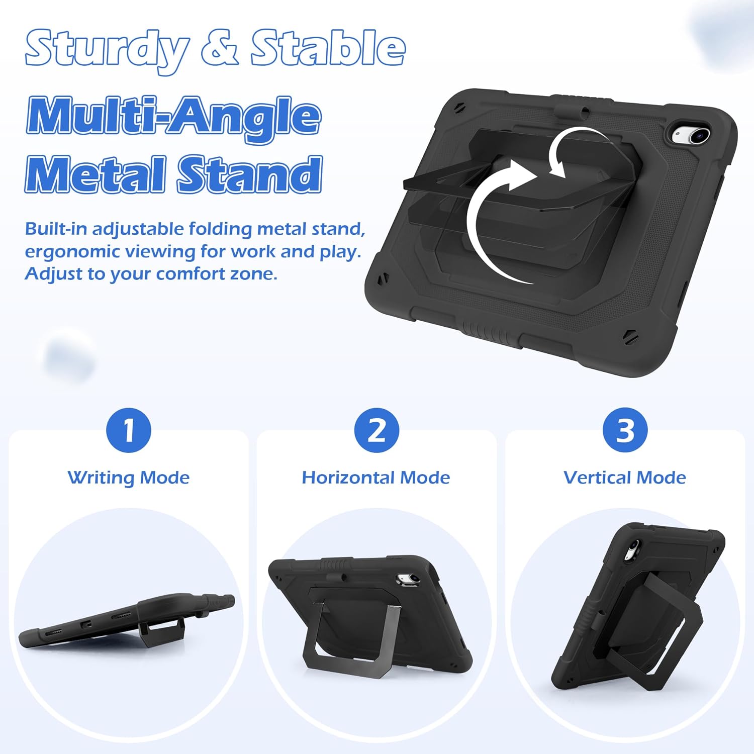 VOFUOE for iPad A16 Case 11th Generation 2025 11 Inch, for iPad 10th Generation Case 2022 10.9 Inch with Multi-Angle Dual Foldable Stand Pencil Holder 2 in 1 Hard Shockproof Protective Cover-Black