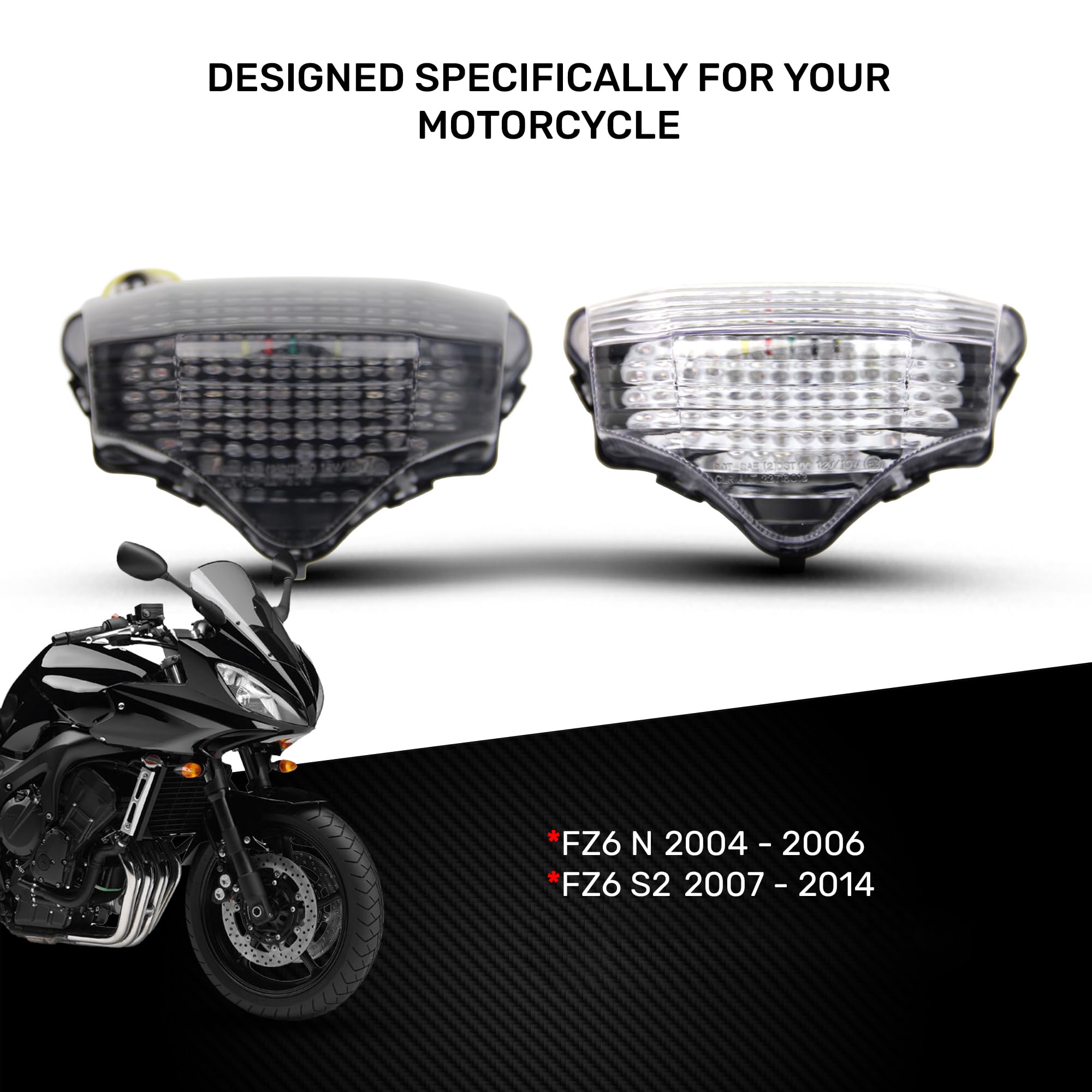 aVDB-moto Luces de freno LED con intermitentes integrados Compatible con Yamaha FZ6 N F Fazer 600 2004/2014 (Tintado)