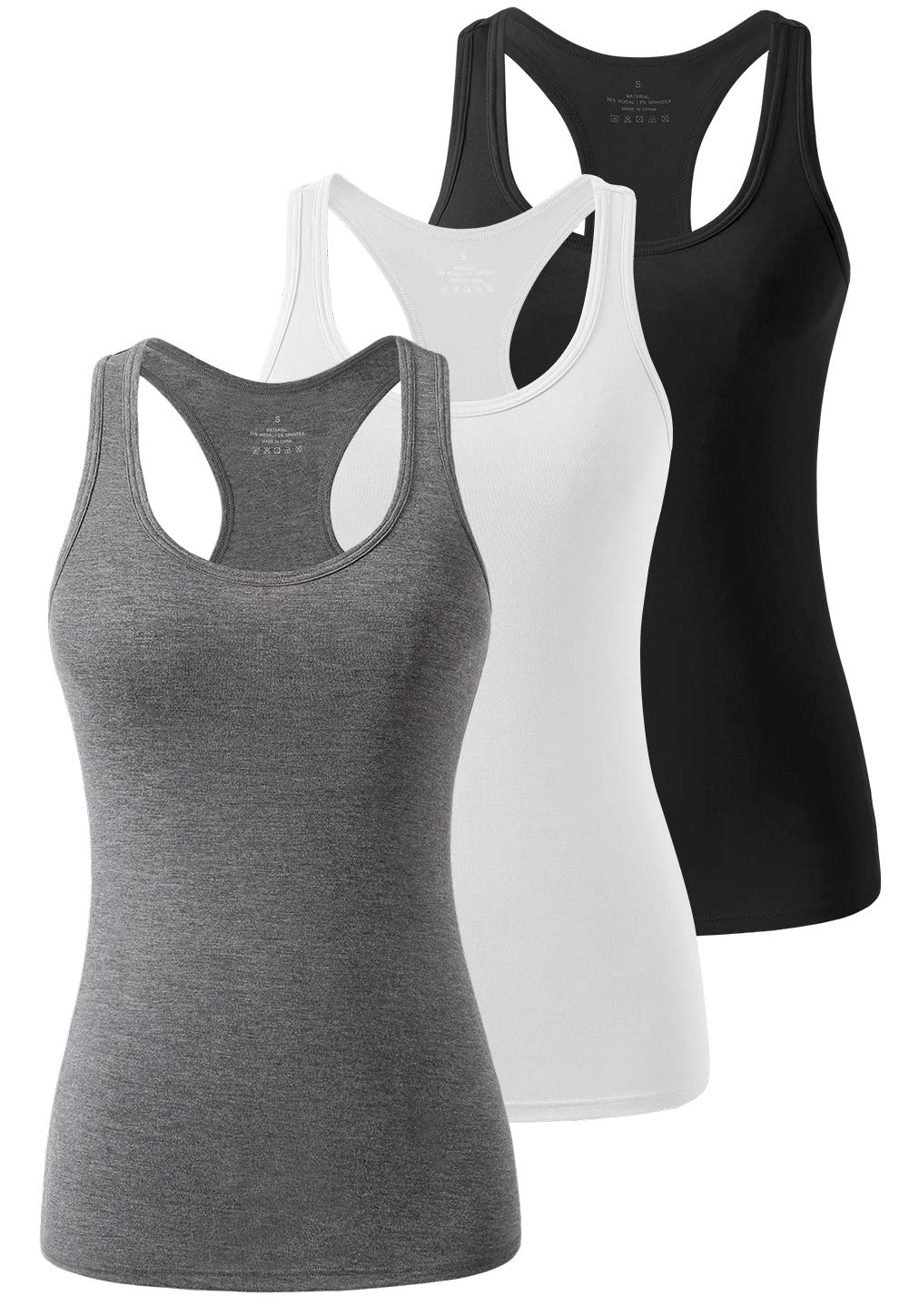 Vislivin Women's 3 Pack - Black/White/Gray Workout Tank Tops For Yoga Racerback Tank Activewear Sleeveless Tops Black//-1 L