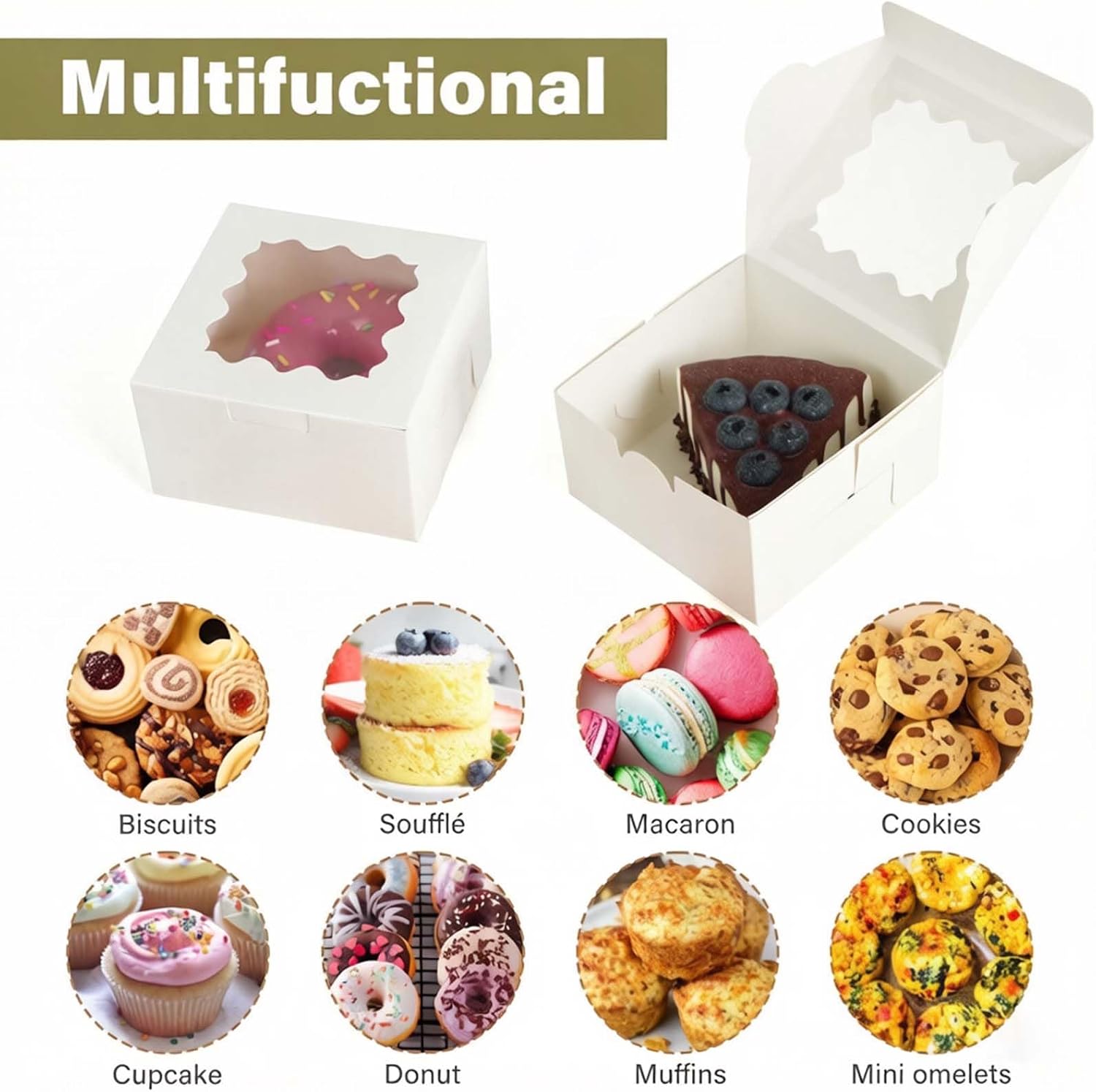 60pcs Small Cookie Boxes with Window, 4x4x2.5In Small Dessert Boxes image 5