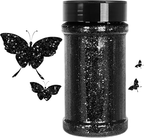 WOOGLITTER Purpurina negra, 7.05 onzas (7.05 oz), purpurina gruesa para manualidades de resina, manualidades, vasos, slime, cosméticos y decoración